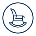 A blue circle icon with a rocking chair in the middle