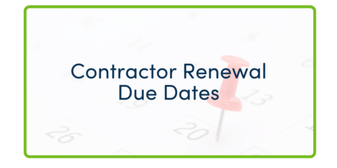 A button that says "Contractor Renewal Dues Dates" with a calendar in the background