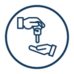 Icon of handing a key from one hand to another