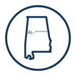 An icon of the state of Alabama with a number in it.