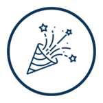 An icon showing a party popper with confetti coming out