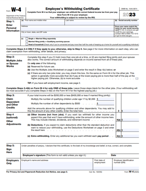 Page 1 of the 2023 W4 form