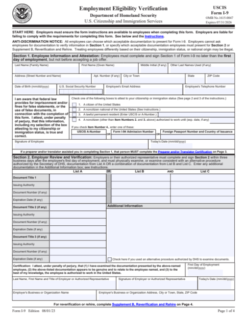 A copy of the new I-9 form