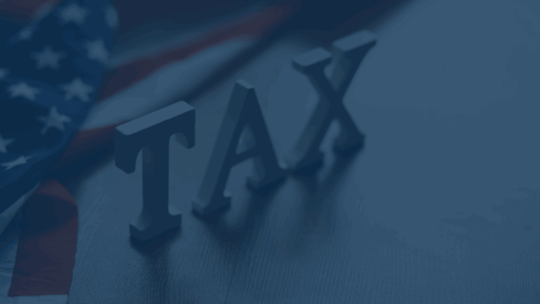The word "Tax" with flag behind it and a blue overlay