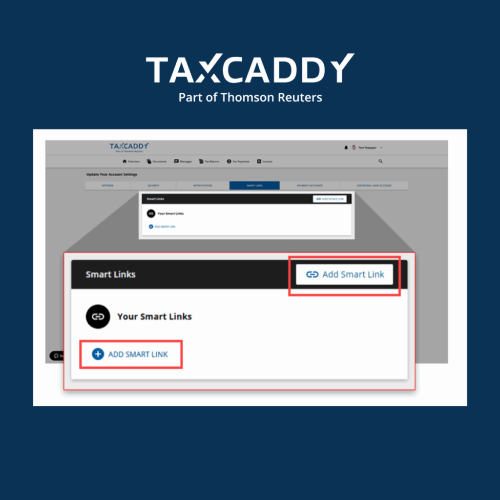 An image showing where to begin in TaxCaddy to set up SmartLinks.