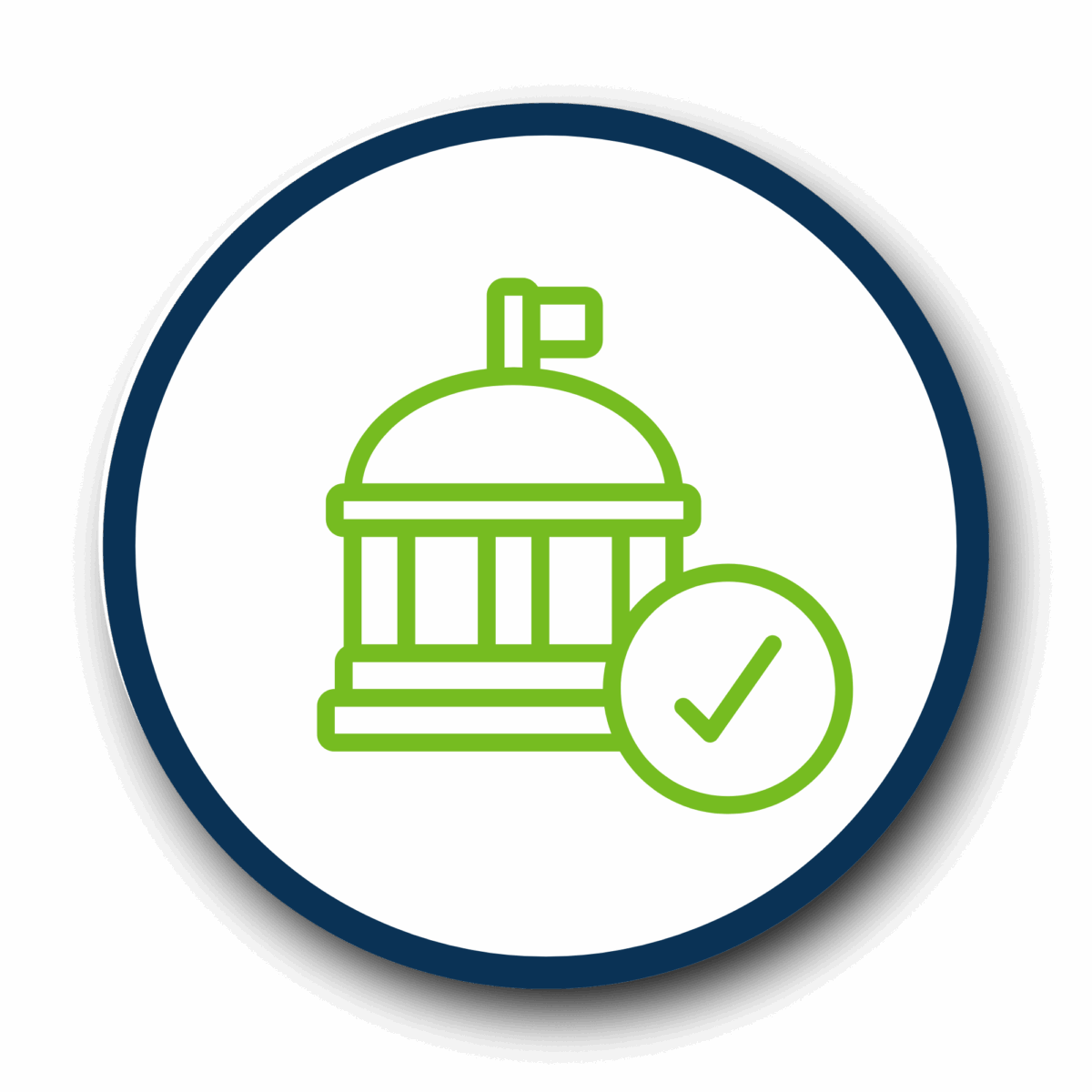 An icon showing a governmental building with a checkmark