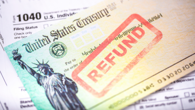 An IRS check with a REFUND stamp over it