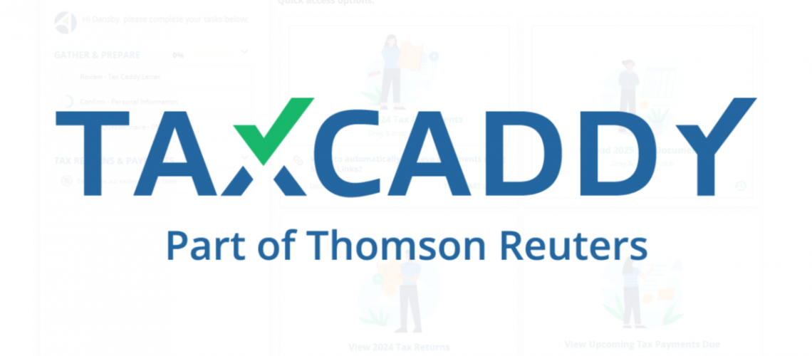 Text that says "TaxCaddy Part of Thomson Reuters"