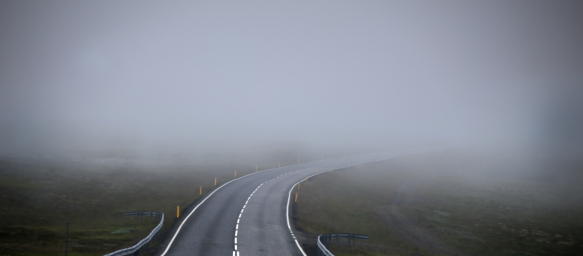 A photo of foggy road
