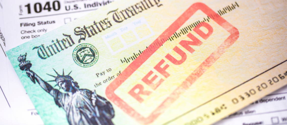 An IRS check with a REFUND stamp over it